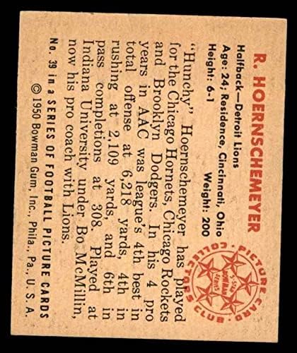 1950 Боуман # 39 Боб Хорншемейер Детройт Лайънс (Футболна карта) EX/MOUNT Лайънс Индиана