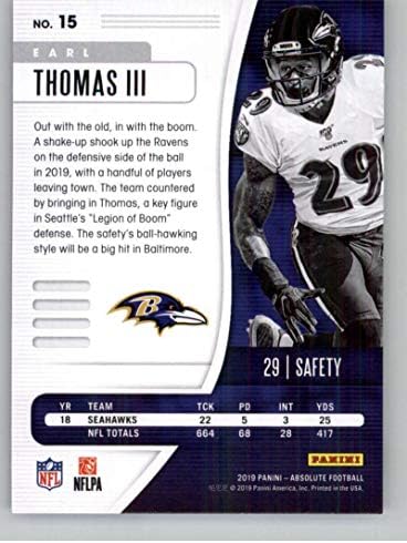 Търговската картичка на футболен клуб NFL Панини Absolute Green 2019 #15 Earl Thomas III Балтимор Рейвънс