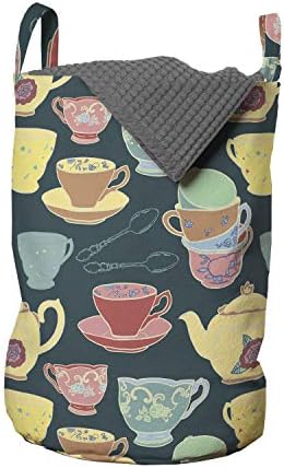 Чанта за дрехи Ambesonne Tea Party, Реколта Чайници и Чаши с Флорални Орнаменти, Женствена Изтъркан Дизайн