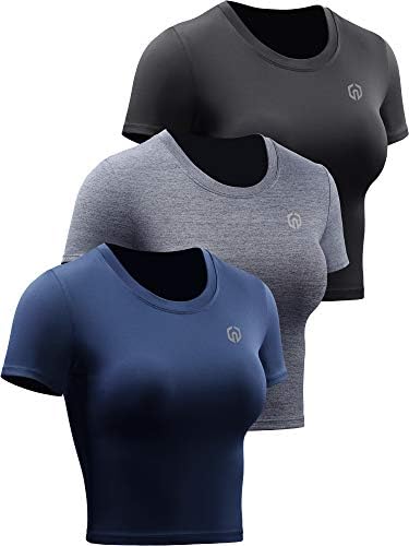 Дамски Съкратен Тениски за джогинг Neleus Dry Fit, Спортни Спортни Ризи, Опаковки от 3