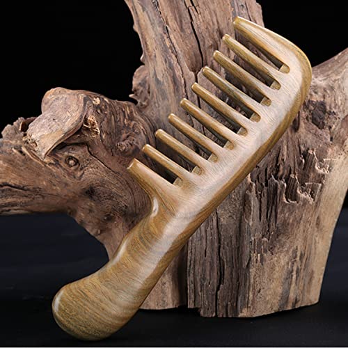 Гребен за коса от зелен сандалово дърво, нестатическая ръчно гребен с широки зъби, гребен от естествено дърво в