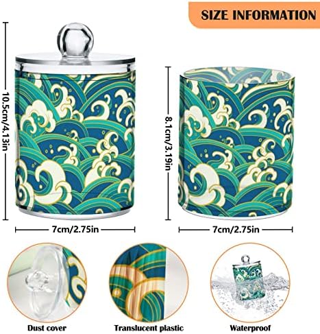 innewgogo Ocean Waves 2 Опаковки Титуляр за памучни тампони, Органайзер, Диспенсер, Пластмасови, Стъклени Контейнери с