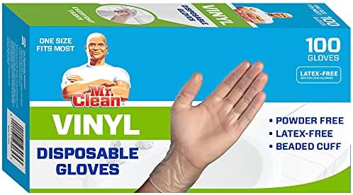 Ръкавици за еднократна употреба Mr Clean без латекс с белезници от мъниста, 100 бр. /компл. Винил 100 карата, Един размер, Прозрачен, Нов