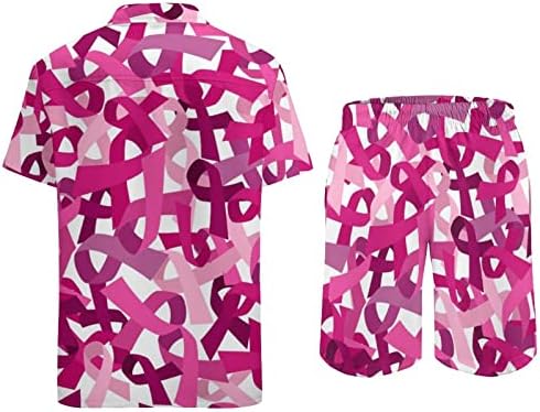 Розови Раковите Лента, Мъжки Хавайски Ризи и Панталони с къс ръкав копчета, Лятна Плажно Облекло, Спортно облекло Свободно Намаляване на