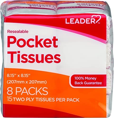 2-слойна джобни кърпички за лице LEADER Soft, от чист памук, за пътуване, обемни, се затварят отново, без лосион, 16 опаковки по 15 парчета (240 кърпички)