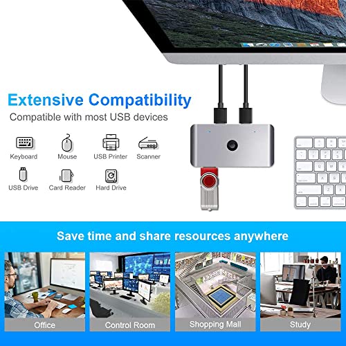 Превключвател USB 3.0, Адаптер превключвател KVM, 2 Компютъра, Съвместно с използването на 4 USB устройства, USB-Периферна Switch, Hub за КОМПЮТЪР, Принтер, Скенер, Мишка, Клавиат?