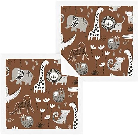 Комплект Кърпички за миене на Джунглата Animal Sloth Кафяво - Опаковка от 6 Памучни Кърпички за лице, е добре Абсорбиращи