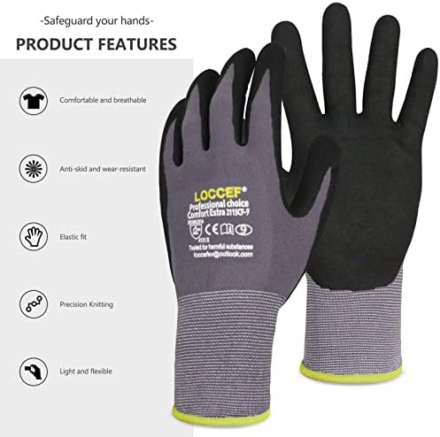 Работни ръкавици LOCCEF с нитриловым покритие от микропены - 6 двойки, Найлонови ръкавици Безпроблемна плетени, Работни ръкавици, Сиви