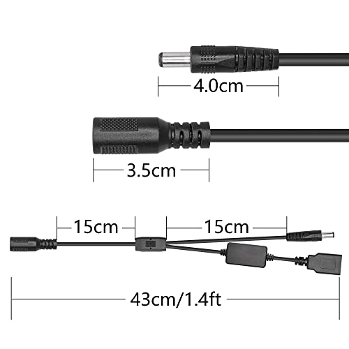 Разветвительный кабел RIIEYOCA DC5521 Y, Жак DC5521 за да се свържете към конектора DC5521 и USB-порт, за камери