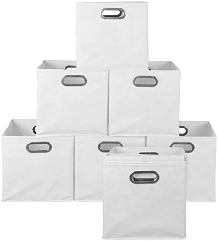 Нишевый набор от Cubo от 12 Сгъваеми Кутии за съхранение плат с държач на етикети - Бял