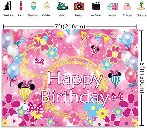 BINQOO 7x5FT Розова Мишка честит Рожден Ден на Фона на Блестящата Златното Момиче Мультяшная Мишката Принцеса