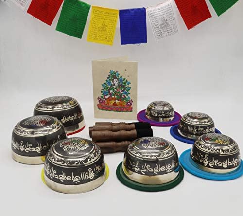 Набор от тибетски пеещи купи KHUSI от 7 парчета, Тхадобати, Ръчна работа, Поющая Купа с надпис Мантри за Йога, лечебни Чакри,