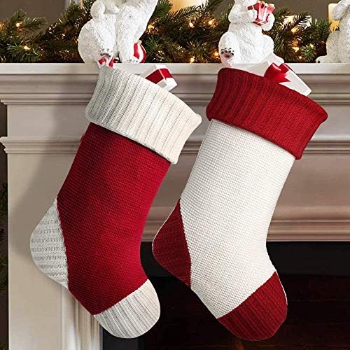Коледни Чорапи Meriwoods, 2 опаковки Отглеждане на Плътна за размер 18 Инча, Коледни Възли Празнични Украси в Селски стил за дома Селски семейства, Кестеняво-Червено и Кр?