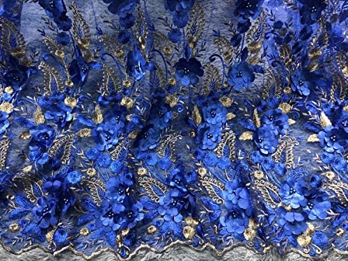 Milylace 5 ярда африканската дантелен плат с 3D цветен модел, нигерийская бродирани окото лейси плат с мъниста за сватба (royal blue)
