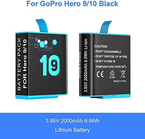 sevkumz 3 Комплекта акумулаторни батерии с капацитет 2000 mah за GoPro Hero 10 Hero 9, 3-Канална станция Бързо зарядно устройство с Цифров LCD дисплей и функция за четене на карти Micro S