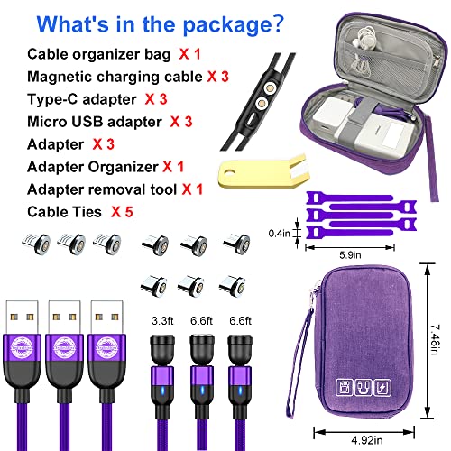Магнитен Кабел за зареждане EndlesShine + 3шт Магнитни Накрайници на Съединителната Глава за Type C, Micro USB, телефони