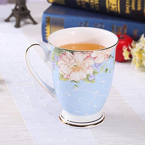 Кафеена Чаша AWHOME Royal от фин костен Порцелан, Чаена чаша с различни цветове, 11 унции (1, синя)