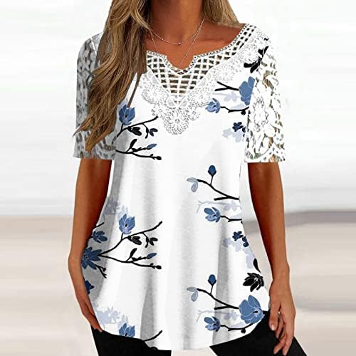 Дамски Пролетно-лятна тениска 2023, Модни и Ежедневни Блуза Големи Размери с V-образно деколте и Къс ръкав, Потници