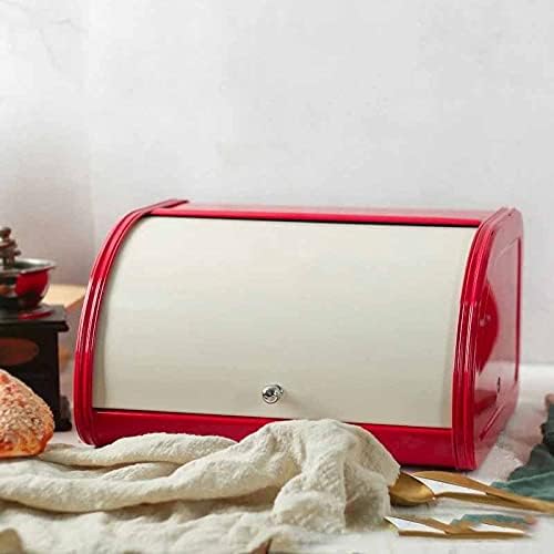 XJJZS Червена хлебница за кухненски шкафове, хлебница, контейнер за съхранение буханок, печене и още много други, дизайн с закатывающейся капак