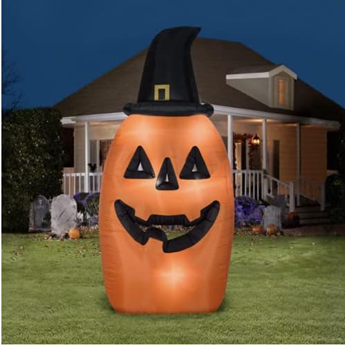 Надуваем фенер Gemmy Хелоуин Jack O' Lantern с Шапка на Вещица, 10,5 метра оранжев цвят