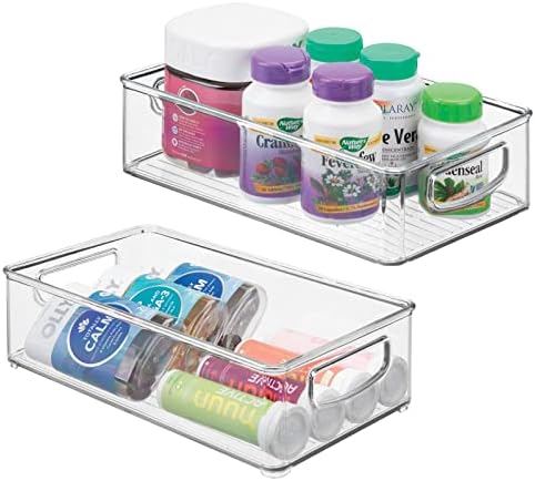 mDesign Малки Пластмасови Контейнери за съхранение на багаж в банята с дръжки за организация на гардероба, в нощното шкафче,