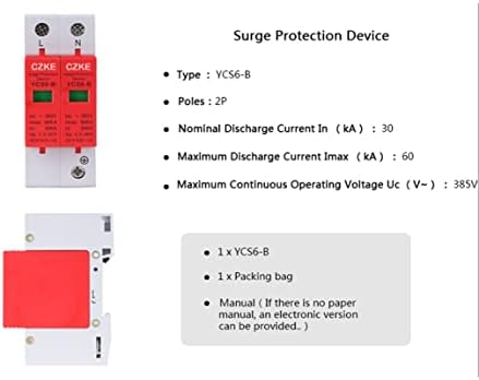 Устройство за защита от пренапрежение LYVI YCS6-B AC SPD 385V 2P Устройство за защита от пренапрежение За дома Защитен низковольтный разрядник (Цвят: 2P, размер: 30-60 цена 36 мм)