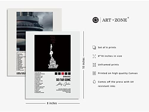 Дрейк Плакати 8x10 Отпечатъци върху Платно Без Рамка Комплект от 6 Музикални Албуми Плакати с Обложки за Стая Естетически Платно Стенен Артистичен Интериор за Стаи з