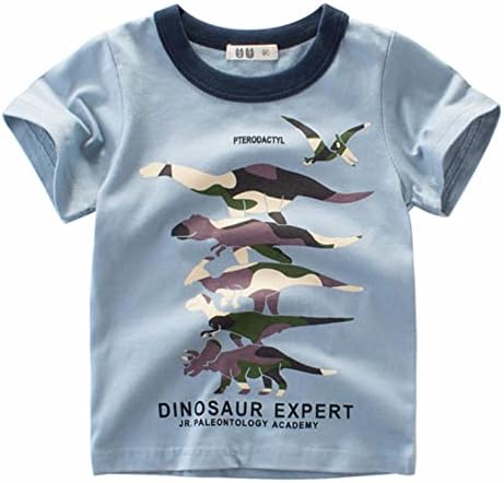 WOCACHI/ Тениска За Малки Момчета, Дрехи За Малките Момчета, Блузи с Къс ръкав и Принтом Динозавър и Акули, Блуза
