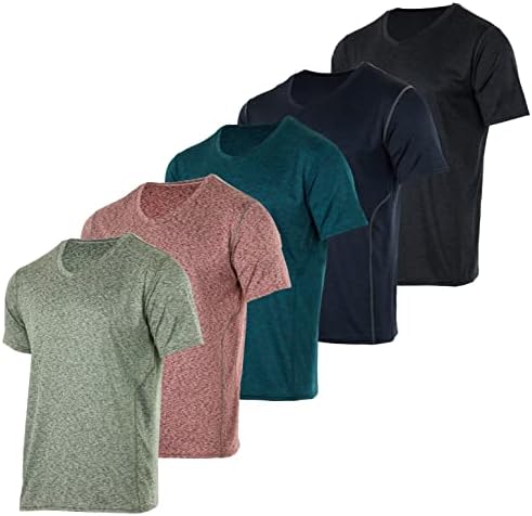 Real Essentials, 5 опаковки: Мъжка тениска с V-Образно деколте Dry-Fit, Впитывающая влагата Active Атлетик Tech