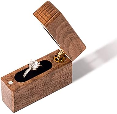Дървена кутия за Годежни Пръстени Wislist, Малък Тънък Плосък Калъф за Пръстени за Предложения за брак, Сватби