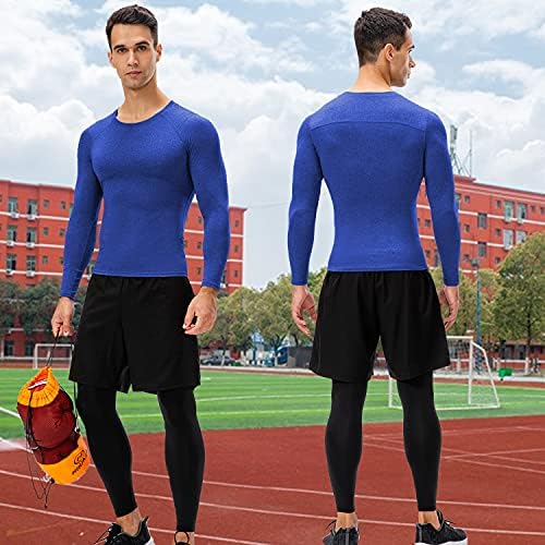 3 Опаковки Мъжки Спортни Компрессионных Блузи с дълъг ръкав Dry Fit За тренировки, Спортни Ризи За Фитнес зала, Основен