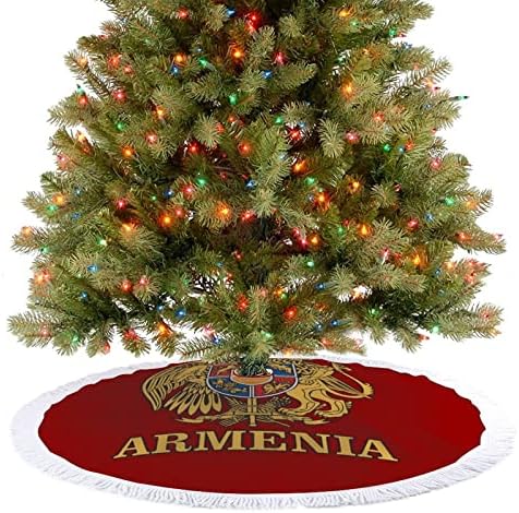 Пола за Коледната елха на Стопанските Армения Червена Кръгла Диафрагма за Коледната Елха с Ресни по Края за Украса