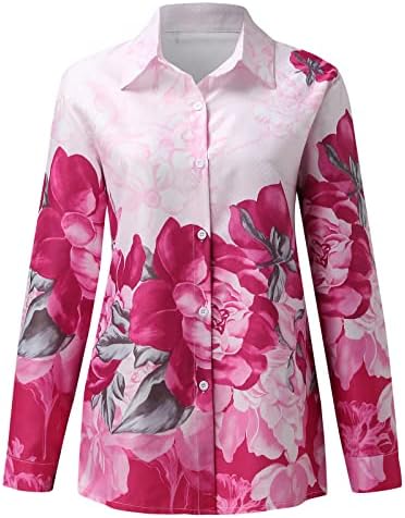 MIASHUI Блуза копчета за Жени, Дамски Ризи с Флорални Принтом Тениска за бягане с Дълъг ръкав и ревера на копчета