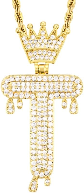 BULA THI Класически Мед цирконии Короната Писмо Висулка Верижки И Колиета, За Мъже, За Жени Инициал Писмо Jewelry Злато Шарм - X 18 инча