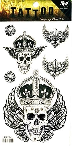 NipitShop 1 Лист Череп Crown Imperial Поп Кралицата Стил Временни Татуировки за Жени на Боди Арт Татуировка Стикер 3D Фалшива