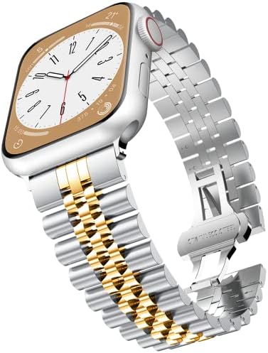 baozai Съвместим с Apple Watch 41 мм 40 мм, 38 мм, Взаимозаменяеми каишка iWatch хлебна неръждаема стомана за Apple Watch Серия 8/7/6/5/4/3/2/1/SE за жени, сребърни/златни, 41 мм/40 мм/38 мм