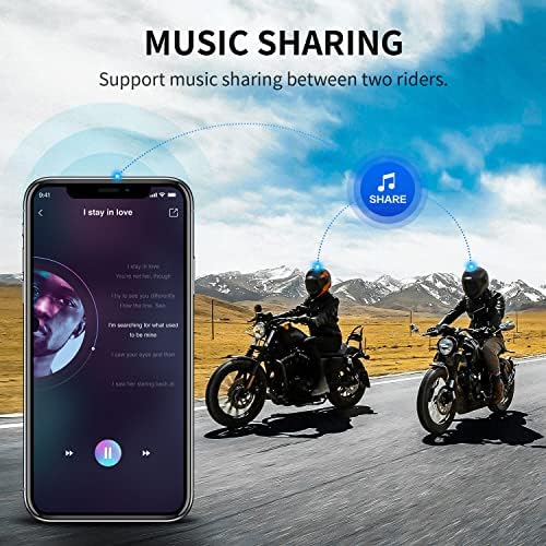 FODSPORTS Мотоциклет Bluetooth домофонна система с функция за споделяне на музика, M1S Pro 2000м, система за комуникация в Каската за група от 8 Състезатели, Слушалки, Универсален