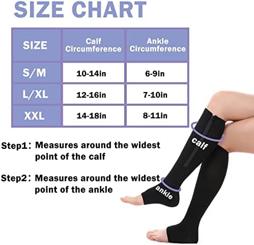 ACTINPUT 2 Двойки Компрессионных Чорапи С Отворени Пръсти За Подкрепа на Крака, Чорапогащи до Коляното с цип