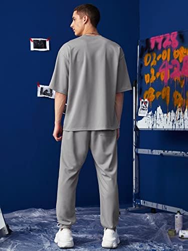 FIOXA Комплект дрехи от две части за мъже, тениски с открити рамене и спортни панталони (Цвят: Сив, Размер: Голям)