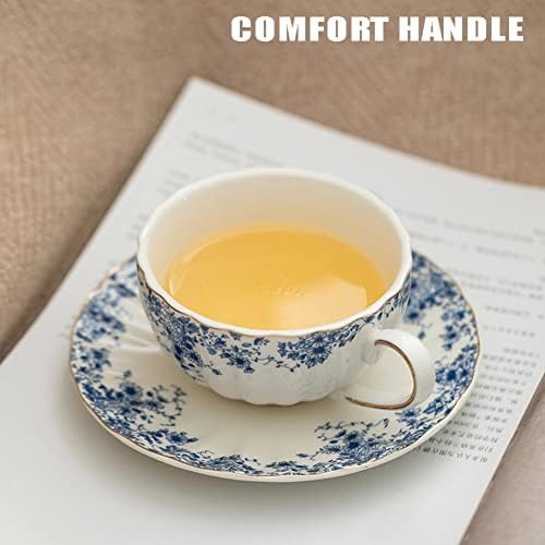 Комплект Чаши Кафе на FEMUN, Определени Чаени Чаши, Керамични Следобеден Чай в Ретро стил, Малка Синя утайка от Чаша с