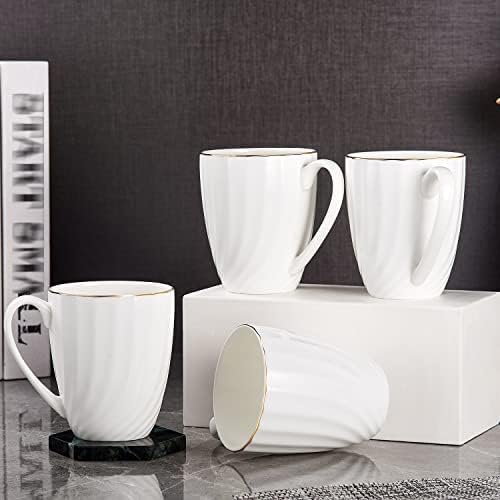 Чаши за кафе GRACIRI от фин костен порцелан с тегло 12 грама, комплект от 4 бели кафеени чаши с шарките на райета