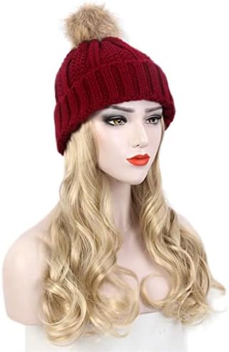 Модни европейската и американската дамска шапка за коса TJLSS, червен вязаная шапка, перука, дълга къдрава златна перука