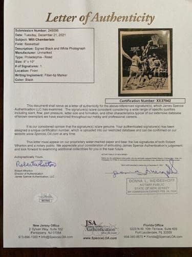 ВИНТАЖНОЕ СНИМКА УИЛТА ЧЕМБЪРЛЕЙН С АВТОГРАФ 8x10 + РЯДКО ПИСМО JSA - Снимки на NBA с автограф