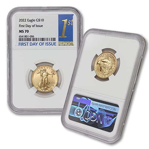 2022 Без знака на монетния двор, Определени от (4) златни монети Американски Орел MS-70 (Първия ден на издаване) от монетния