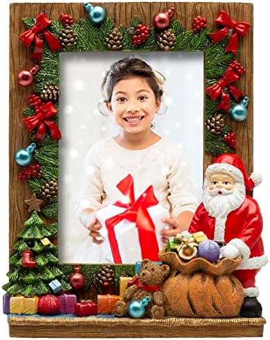 4x6 Осветите Коледна Рамка за снимки от Смола с Дядо Коледа