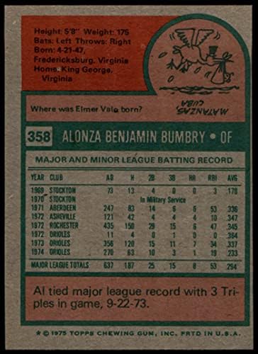 1975 Topps 358 Ел Бумбри Балтимор Ориълс (Бейзболна картичка) EX/MT Orioles