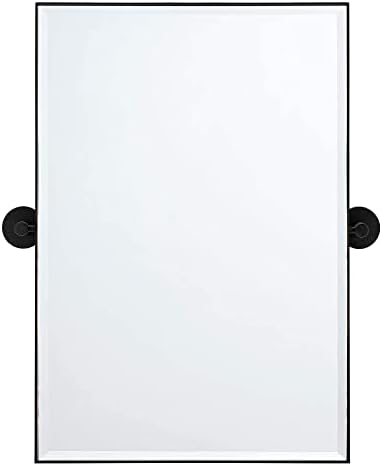 Управляемият Правоъгълно огледало за баня Minuover 20 x 30, Наклонени Огледало в черна метална рамка със Скосени Ръбове, монтиран