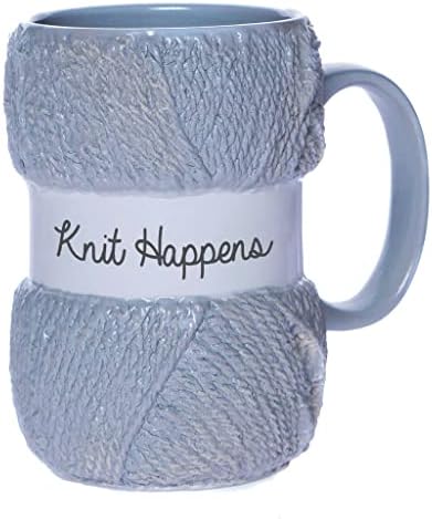 Боксови подаръци 'Knit Happens', Нов, Подарък чаша за плетене | Светло Син на Цвят, С реалистична тапицерия от прежди |