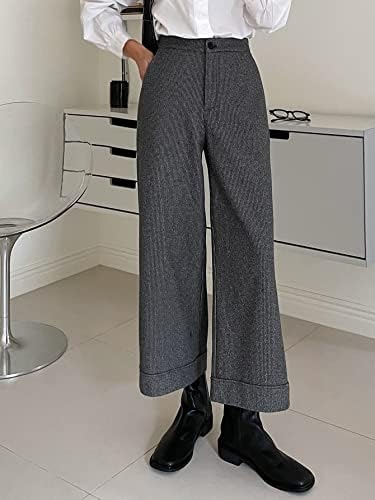 Дамски панталони EZELO с цип, Съкратен Широки панталони от твида за жени (Цвят: Сив, Размер: X-Large)