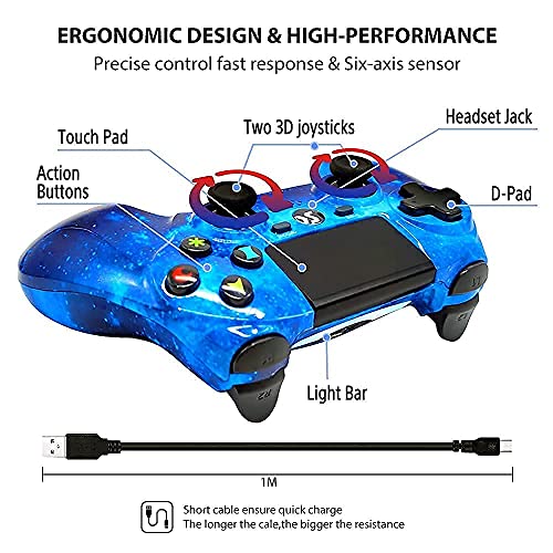 Безжичен контролер за PS4, Високопроизводителни гейминг контролер с двоен удар в стил RoyaBlue, съвместим с Playstation 4/Pro/Slim/PC, с чувствителен сензорен панел, мини-led индикат?